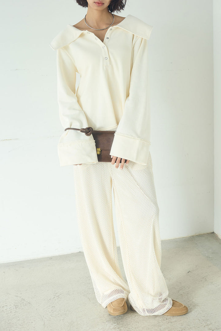 [SET]ビッグカラー2WAYスウェットトップス+メッシュリラックスパンツ(2set)