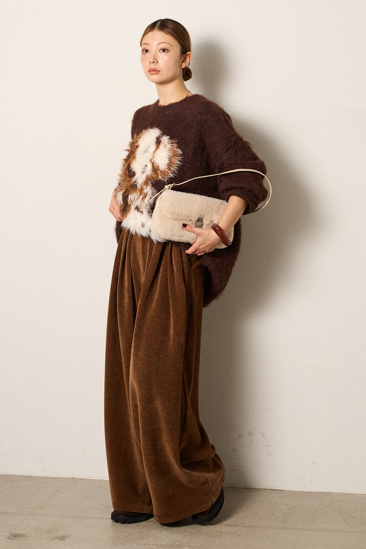 [SET]シャギーニュアンスアニマルニット+ベルトループコーデュロイワイドパンツ(2set)
