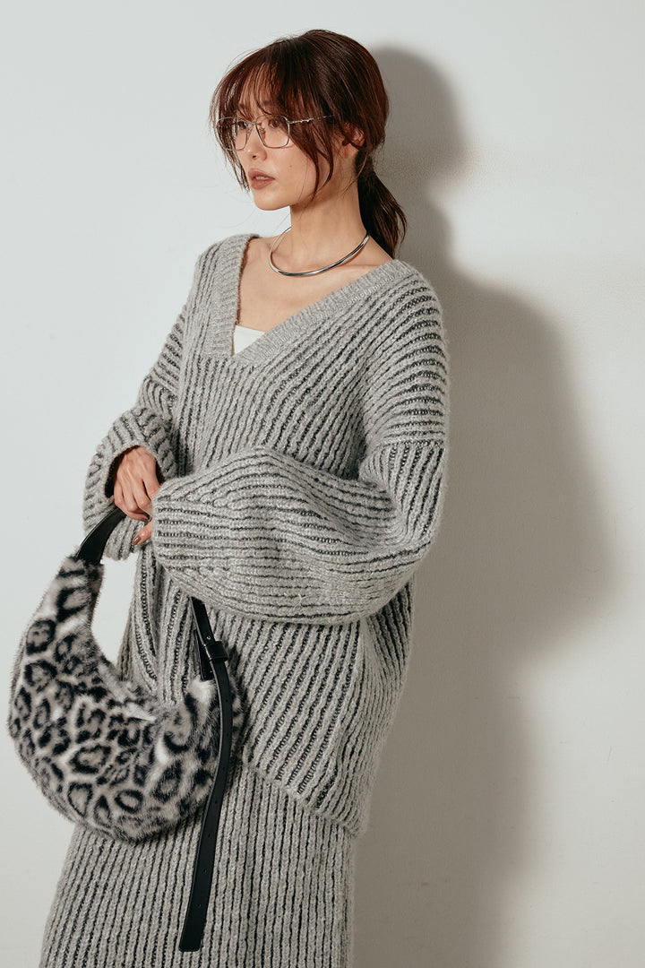 [SET]アルパカタッチ深Vニットトップス+アルパカタッチニットタイトスカート(2set)