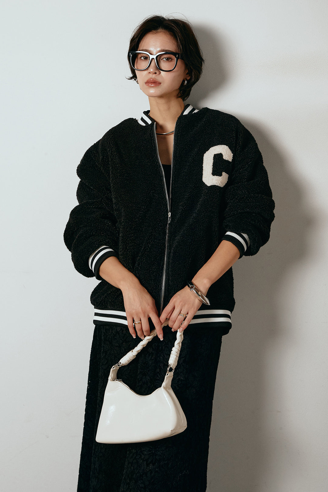 [SET]ロゴスタジャンボアブルゾン+花柄刺繍ベロアフレアスカート(2set)