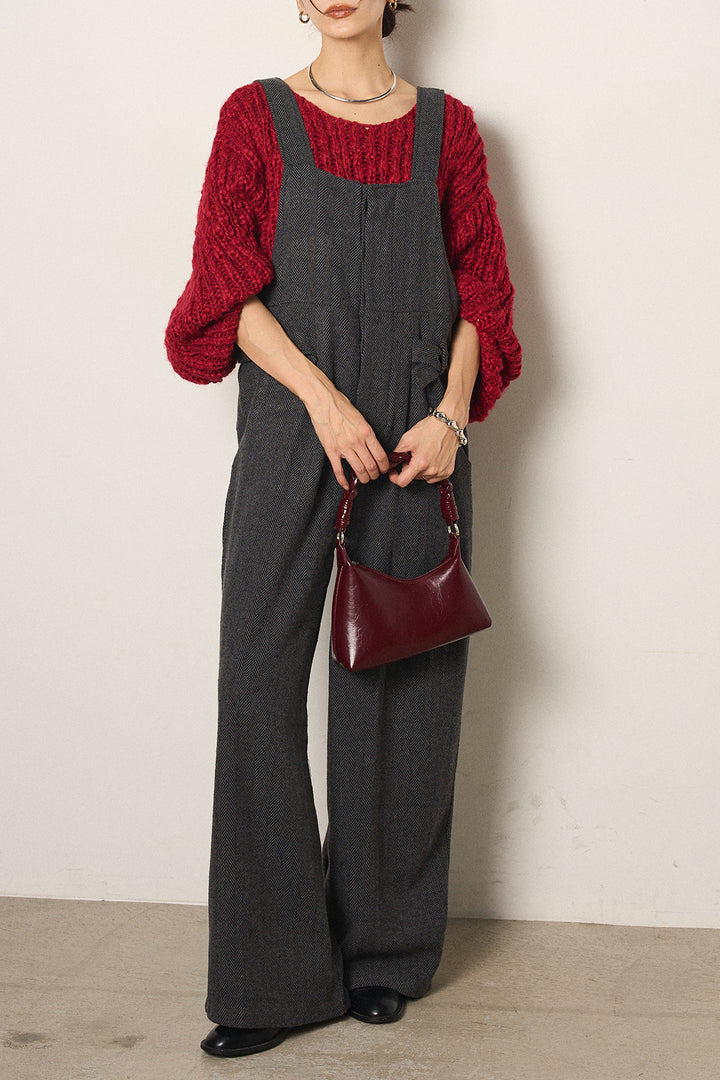 [SET]チャンキースラブニットクロップドプルオーバー+クラシックヘリンボーンサロペット(2set)