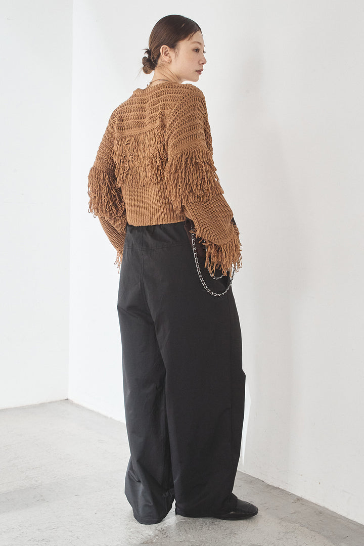 [SET]メッシュフリンジ切り替えプルオーバー+合繊ツイルスタンドウエスト巻きジョガーパンツ(2set)