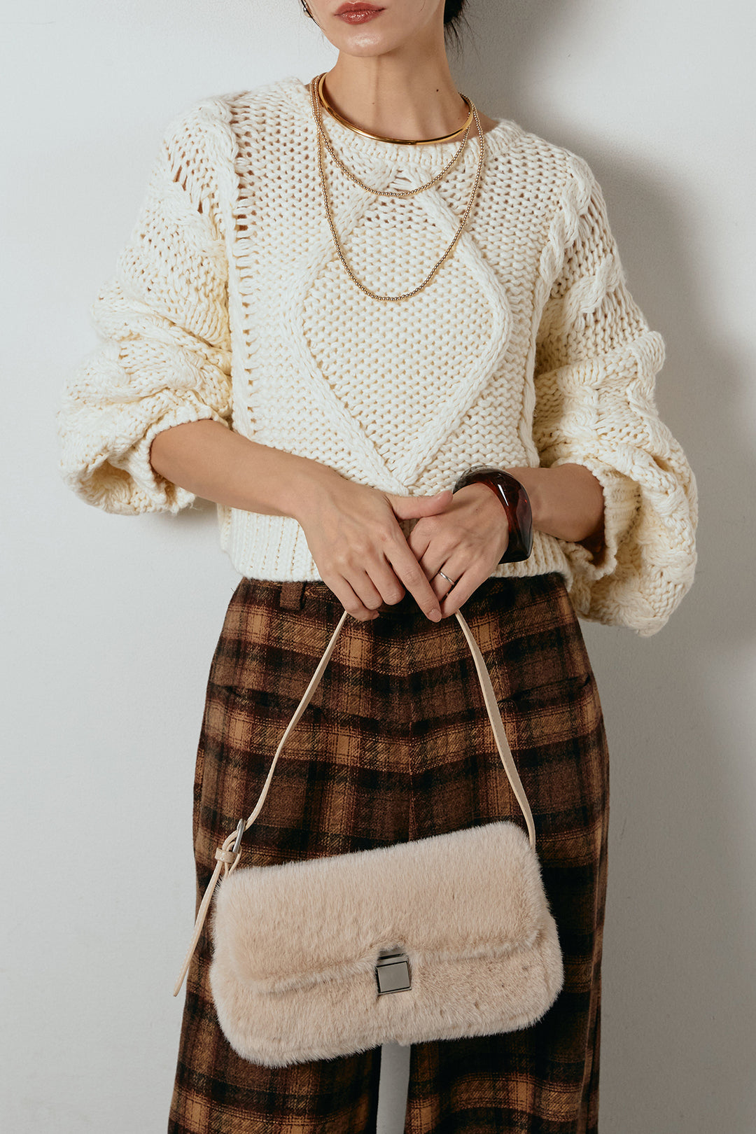 [SET]ロービングケーブルショート丈プルオーバー+ルーズタータンチェックワイドパンツ(2set)