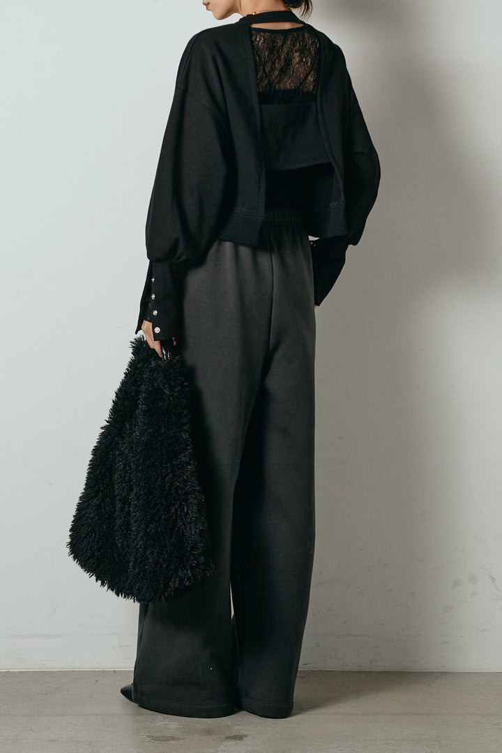 [SET]裏毛バックオープンプルオーバー+ストレッチレースクルーネックインナー(2set)