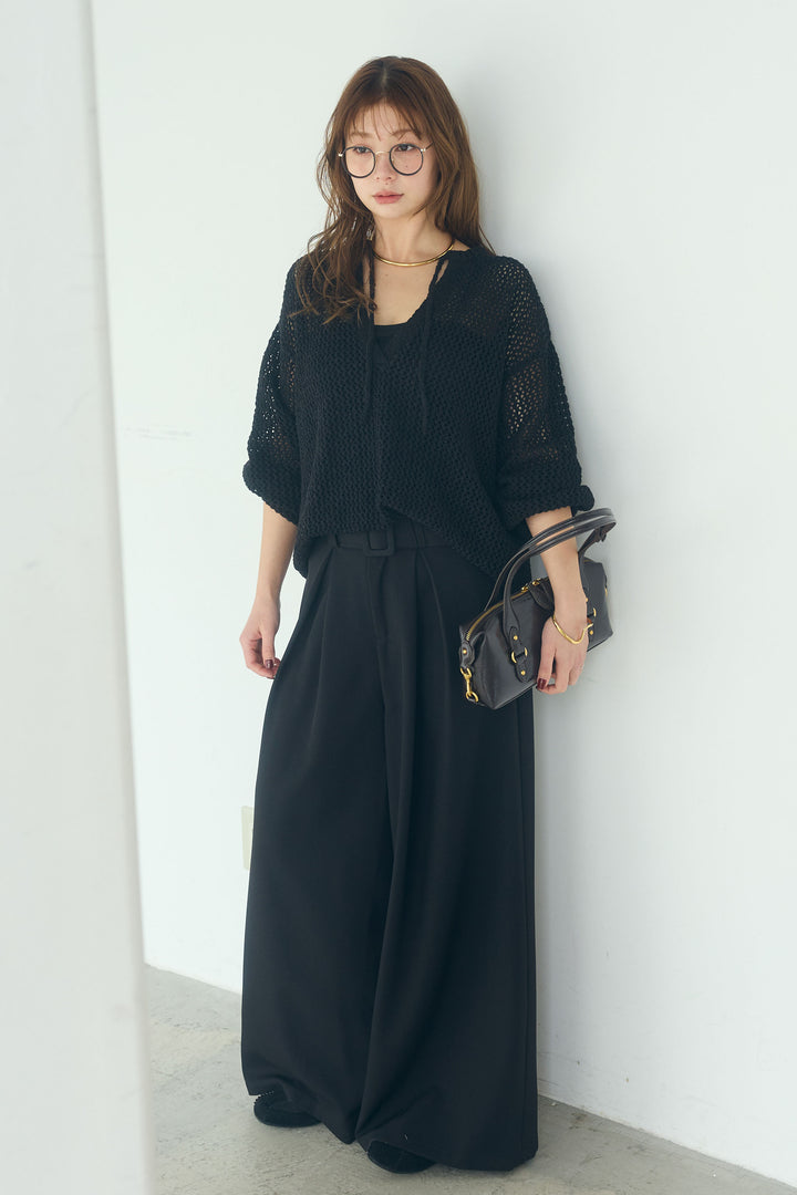 【即納】ミックスメッシュキーネックプルオーバー
