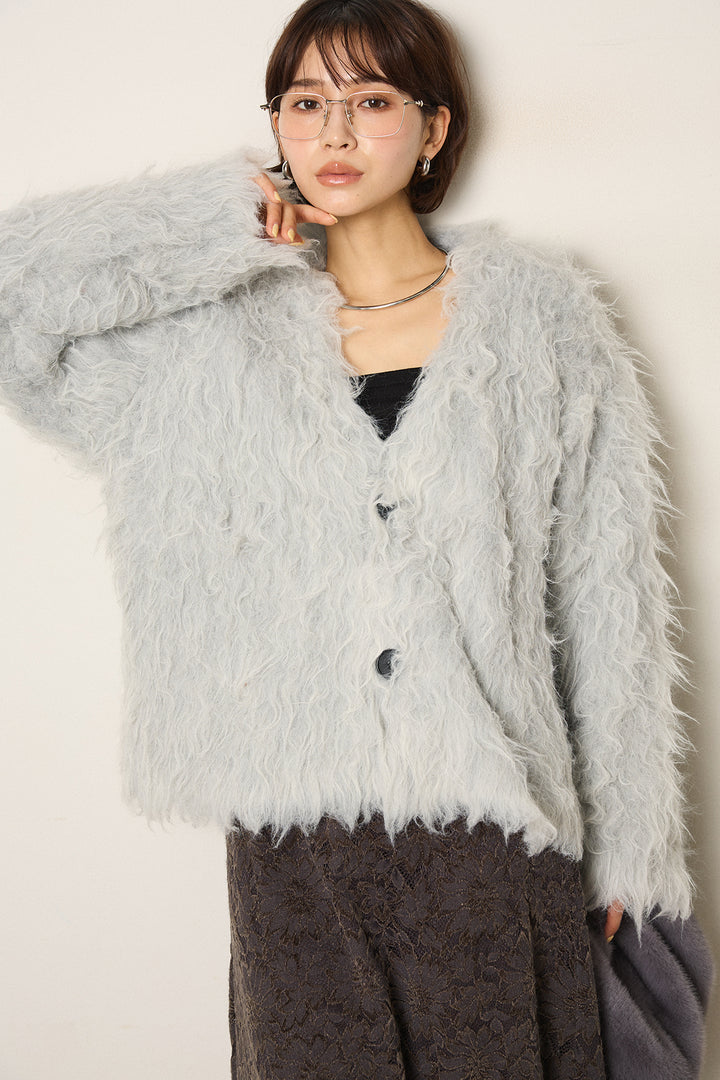 [SET]起毛シャギーニットカーディガン+花柄刺繍ベロアフレアスカート(2set)