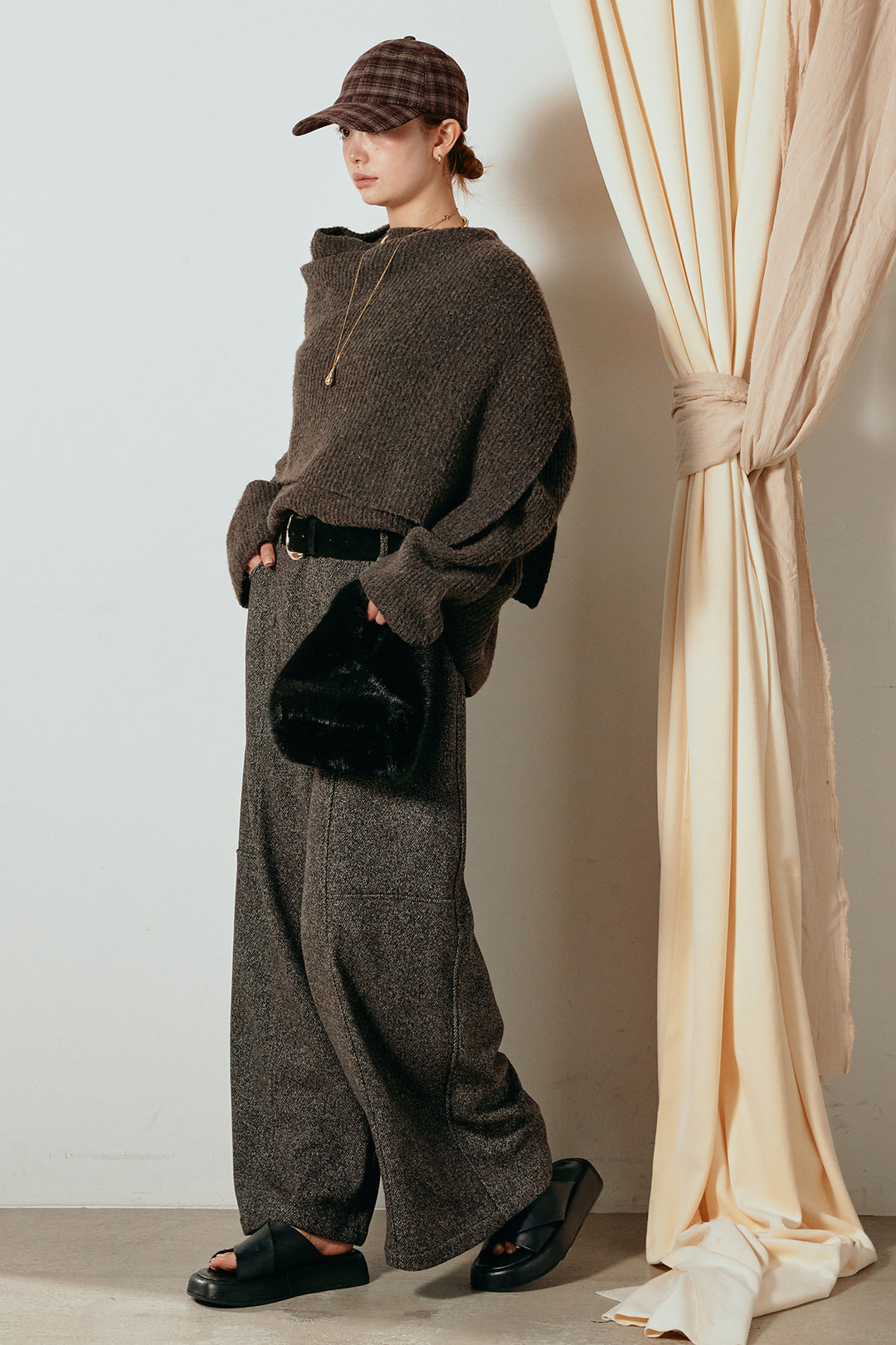 【着回しセット】[SET]ケープデザインリブニットトップス+ケープデザインリブニットトップス(2set)