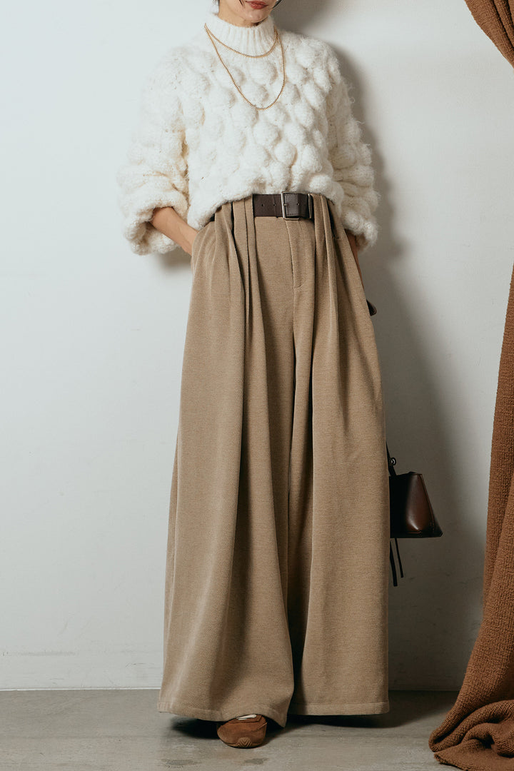 [SET]ボリュームポップコーンニットトップス+ベルトループコーデュロイワイドパンツ(2set)