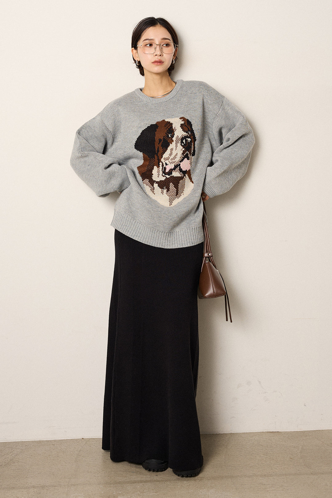 [SET]アニマルジャガード柄ニットトップス+リブナローニットスカート(2set)