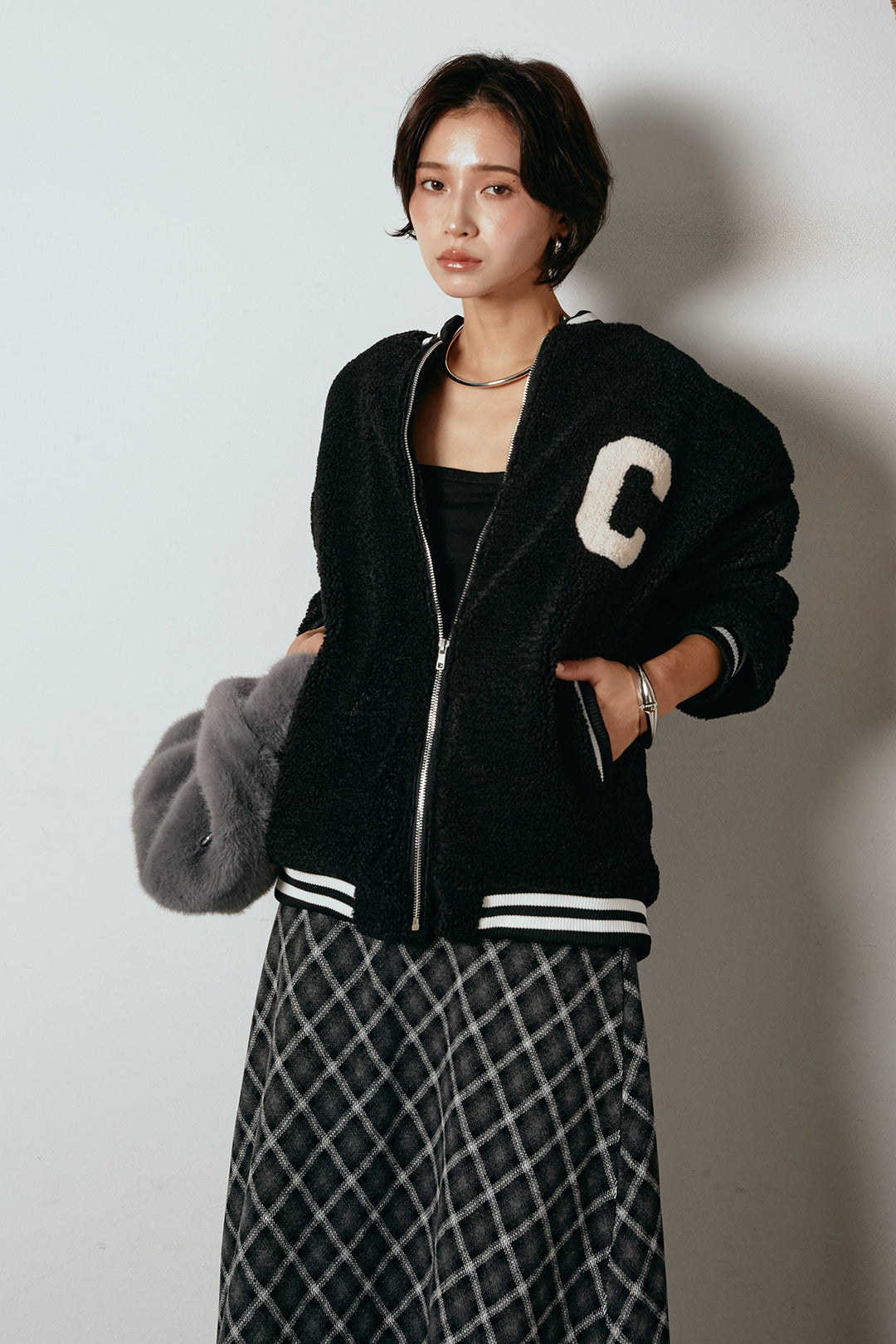 [SET]ロゴスタジャンボアブルゾン+フロッキー起毛チェックスカート(2set)