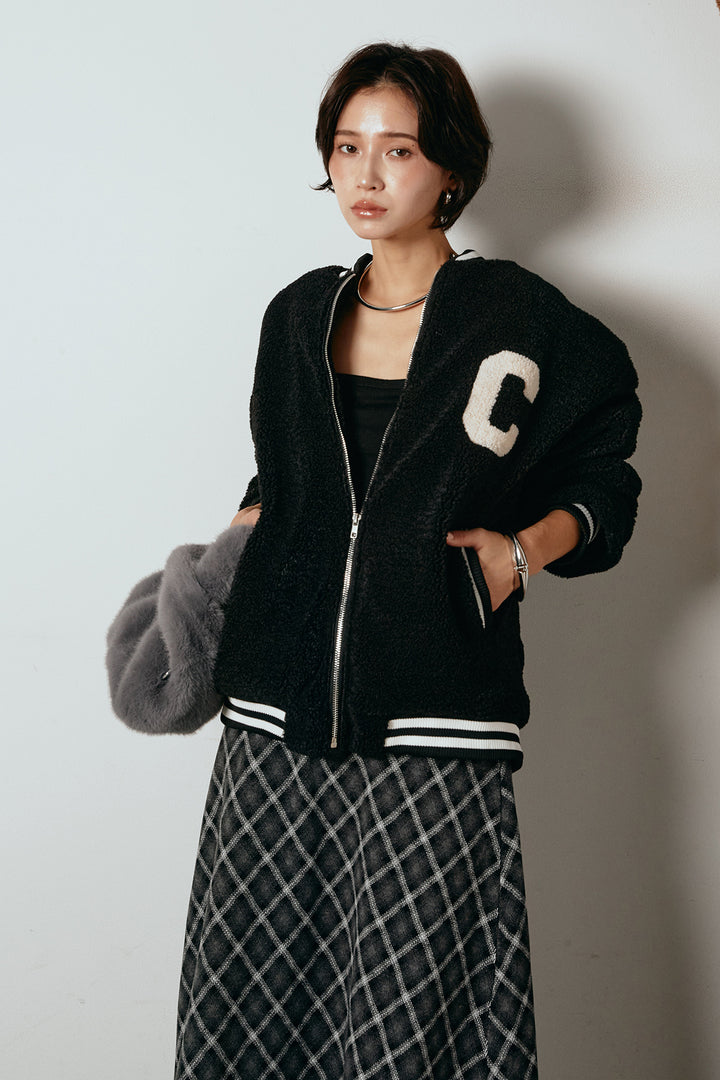 [SET]ロゴスタジャンボアブルゾン+フロッキー起毛チェックスカート(2set)