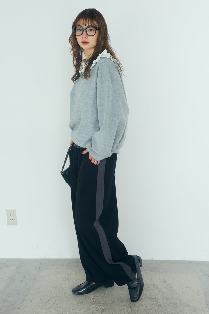 [SET]ネックギャザーフリルスウェット+異素材切り替えスウェットパンツ(2set)