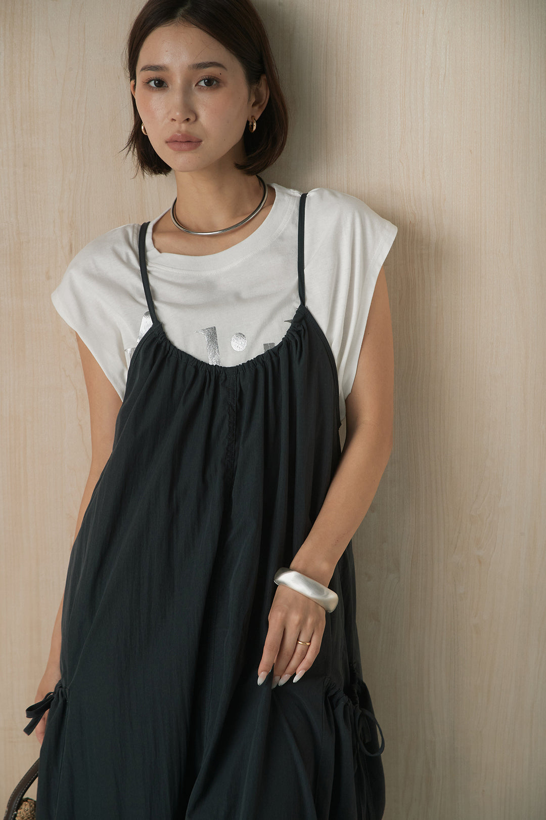[SET]ビッグロゴプリントTシャツ+ポケット付きワッシャーキャミワンピ(2set)