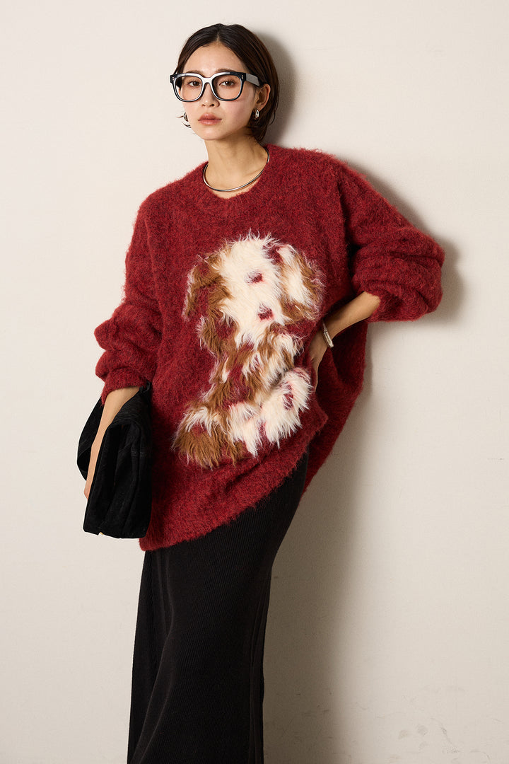 [SET]シャギーニュアンスアニマルニット+リブナローニットスカート(2set)