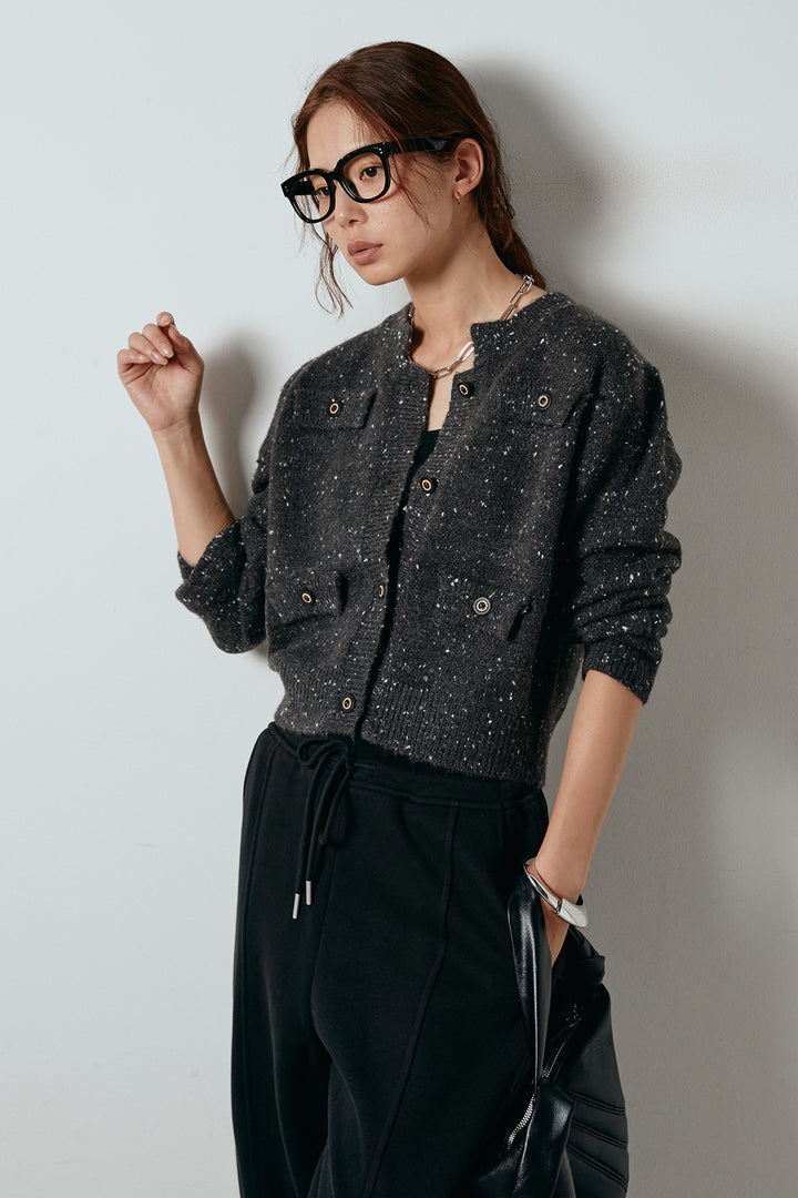 [SET]ネップニットカーディガン+スウェットワイドカーブパンツ(2set)