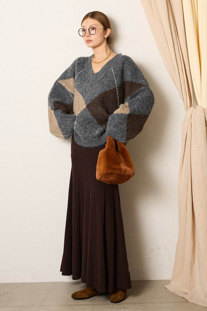 【着回しセット】[SET]ルーズアーガイルVネックニット+ルーズアーガイルVネックニット(2set)