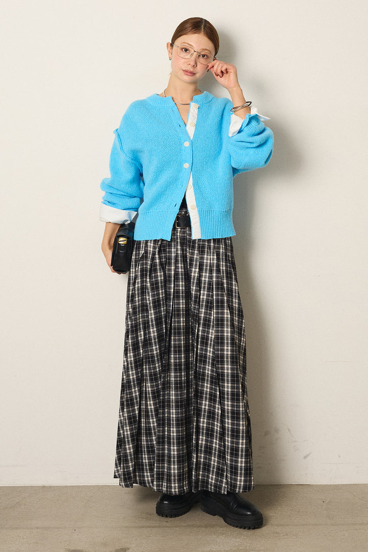 [SET]シャツドッキングニットカーディガン+ベルト付きタータンチェックプリーツスカート(2set)