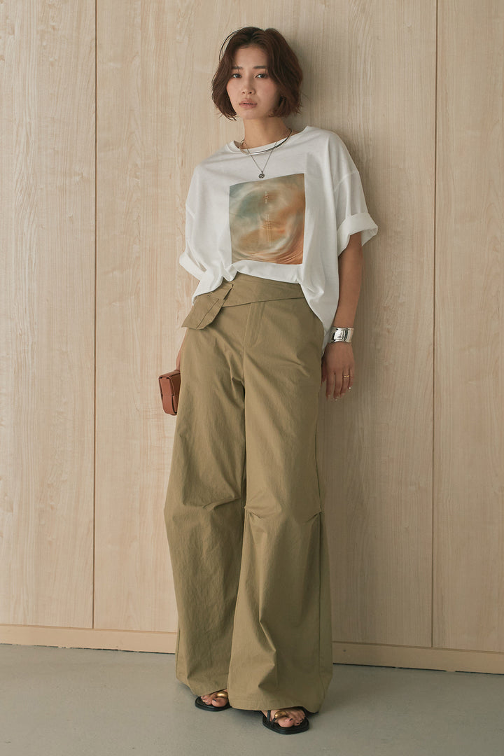 [SET]MarbleプリントTシャツ+ポケットベルト付きニーサイドタックパンツ(2set)