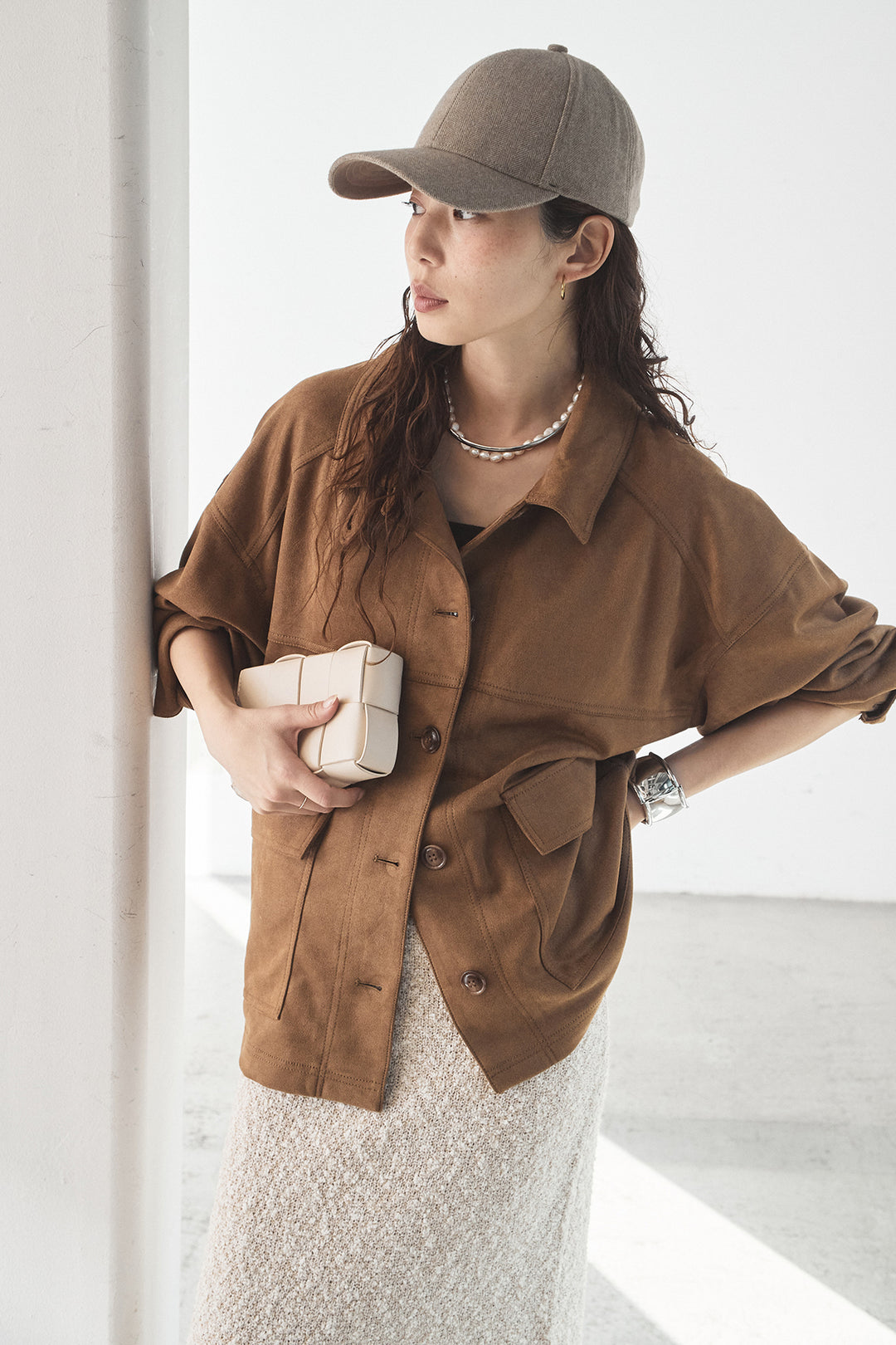 [SET]デカポケスエポンジャケット+ツイード風MIXスラブスカート(2set)