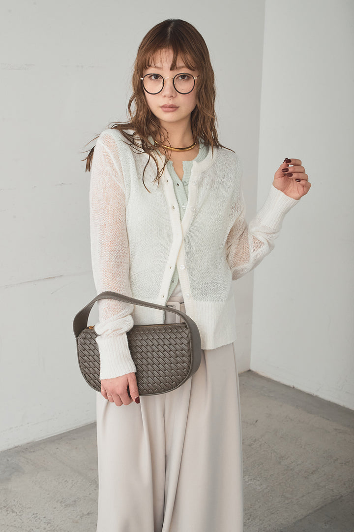 [SET]モヘア透かし編みレイヤードアンサンブルセット+ベルト付きツータックワイドパンツ(2set)