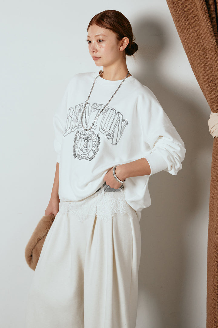 [SET]フロントロゴスウェットプルオーバー+フェイクレザー太ベルト付きタックワイドパンツ(2set)