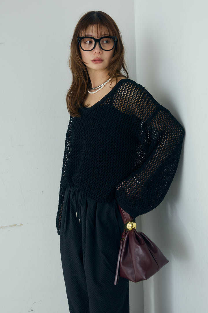 [SET]メッシュ編みビスチェセットVネックプルオーバー+シアサッカーイージーパンツ(2set)