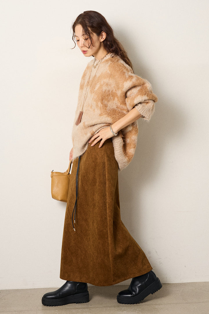 【着回しセット】[SET]モヘアタッチマーブルニット+モヘアタッチマーブルニット+ロープベルト付きスウェード調スカート(3set)