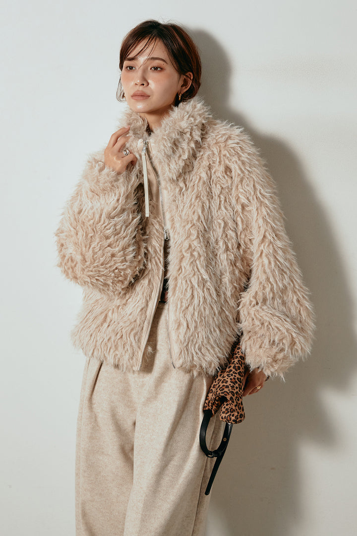 [SET]ミックスシープファースタンドブルゾン+フェイクウールタックトラウザーズパンツ(2set)