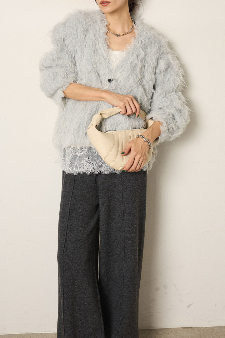 [SET]起毛シャギーニットカーディガン+レース切り替えキャミソール(2set)