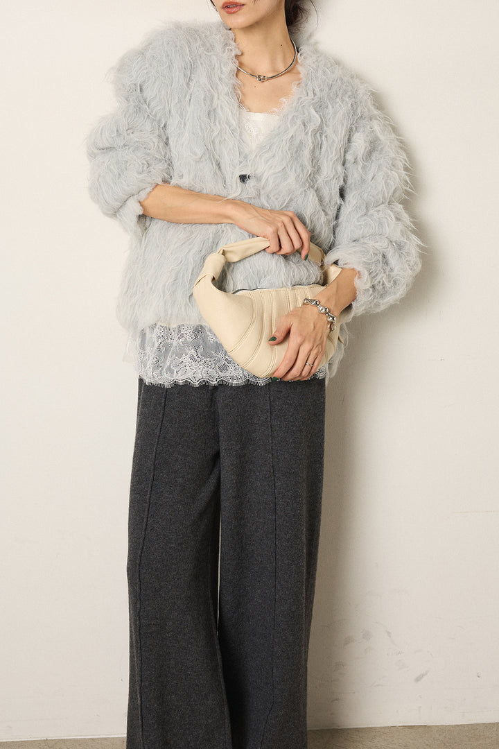 [SET]起毛シャギーニットカーディガン+センターラインニットパンツ(2set)