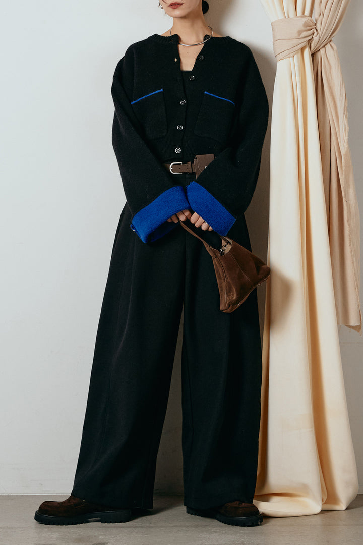 [SET]アルパカタッチダブルフェイスカーディガン+ポーチベルト付きカーブパンツ(2set)