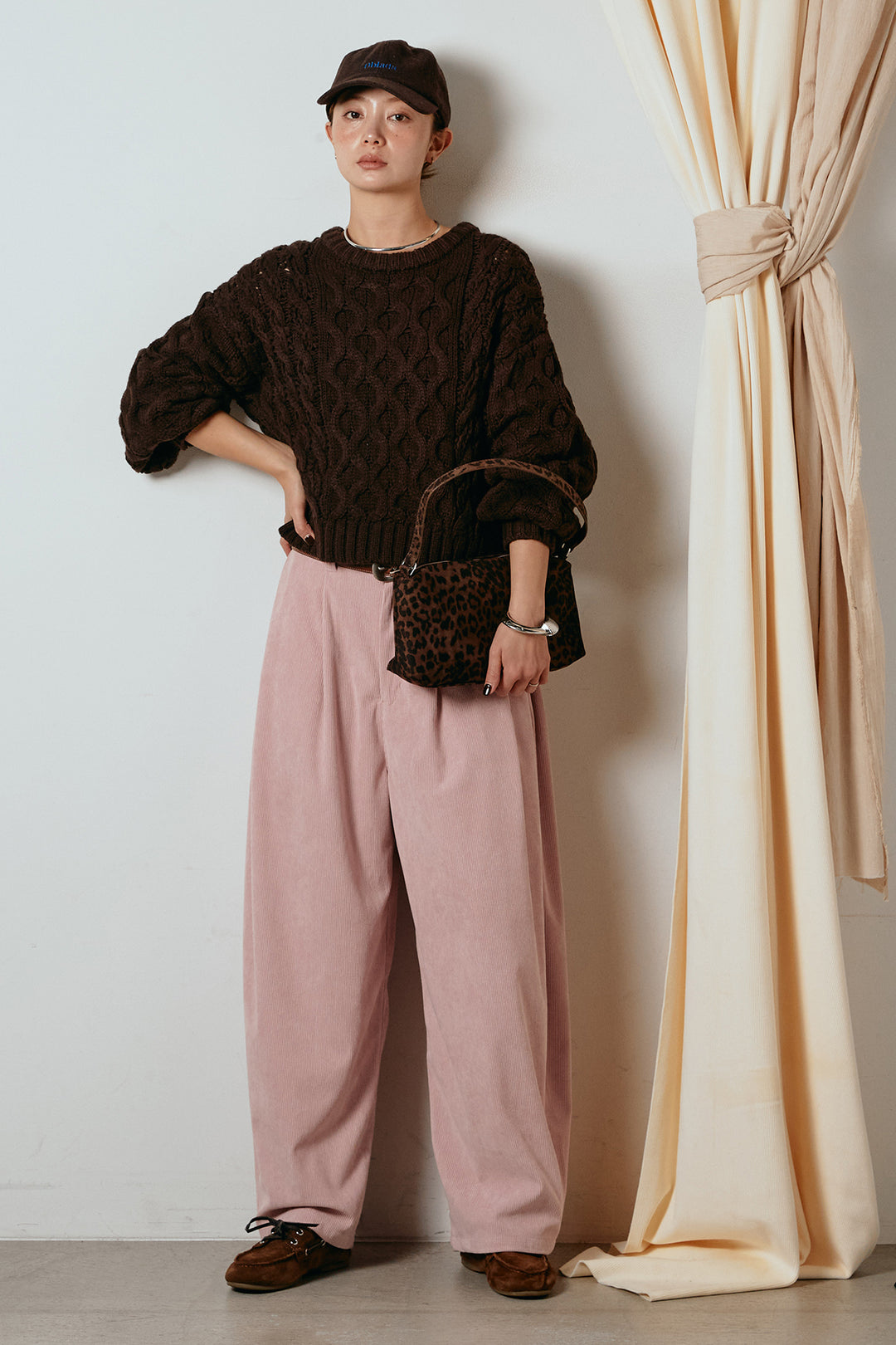 [SET]バルキーケーブルプルオーバー+コーデュロイサイドタックコクーンパンツ(2set)