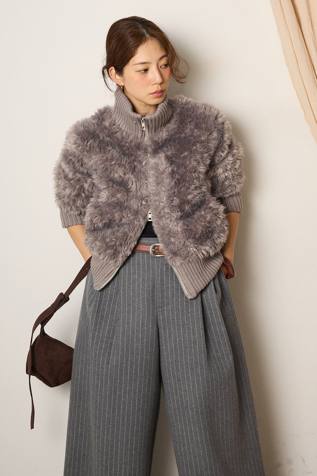 [SET]ハイネックボアブルゾン+ウールライクストライプパンツ(2set)