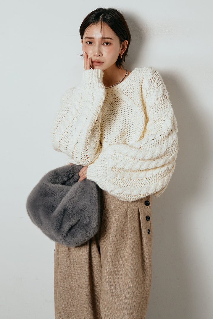 [SET]ロービングケーブルショート丈プルオーバー+サイドボタンツイードタックパンツ(2set)