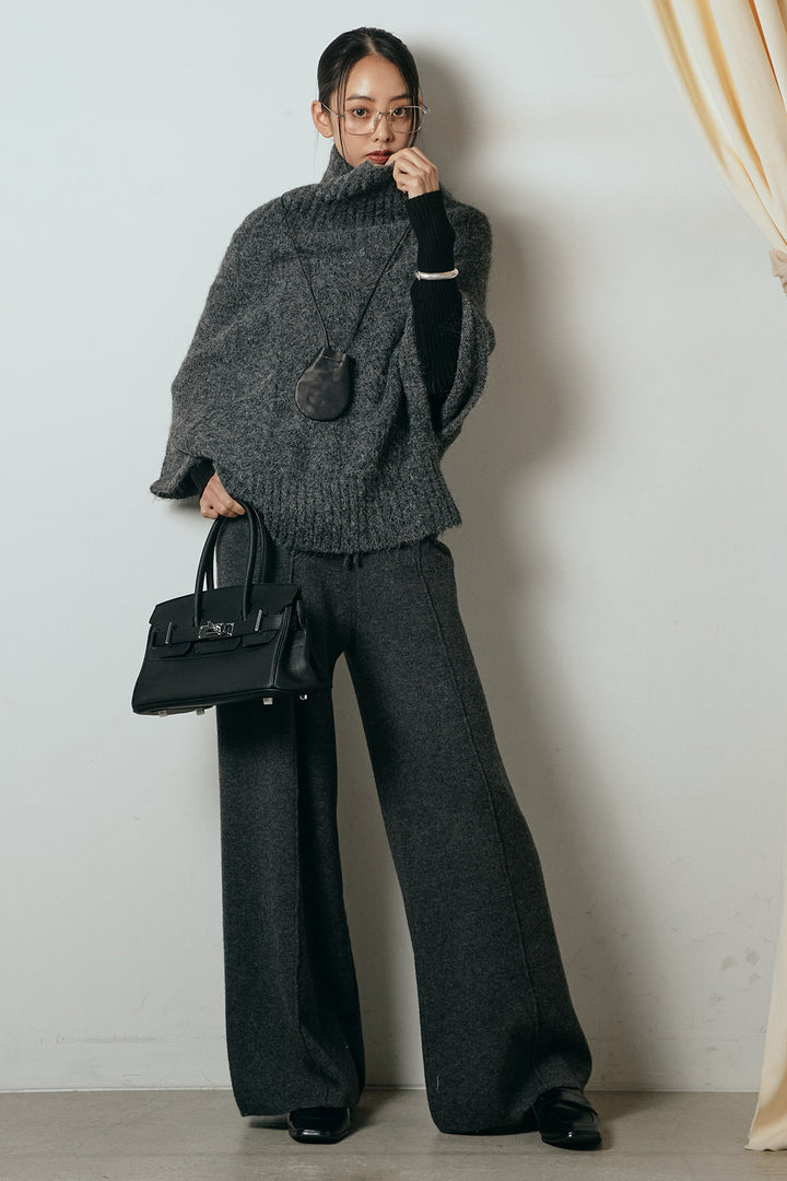 [SET]起毛ミディアムスリーブニットトップス+センターラインニットパンツ(2set)