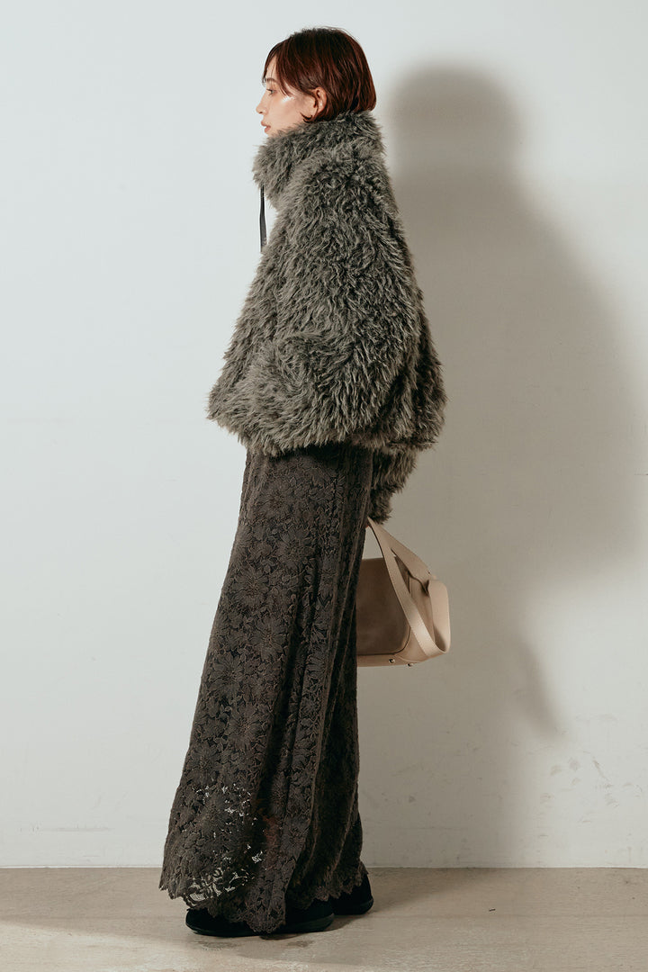 【着回しセット】[SET]ミックスシープファースタンドブルゾン+花柄刺繍ベロアフレアスカート+フェイクウールタックトラウザーズパンツ(3set)