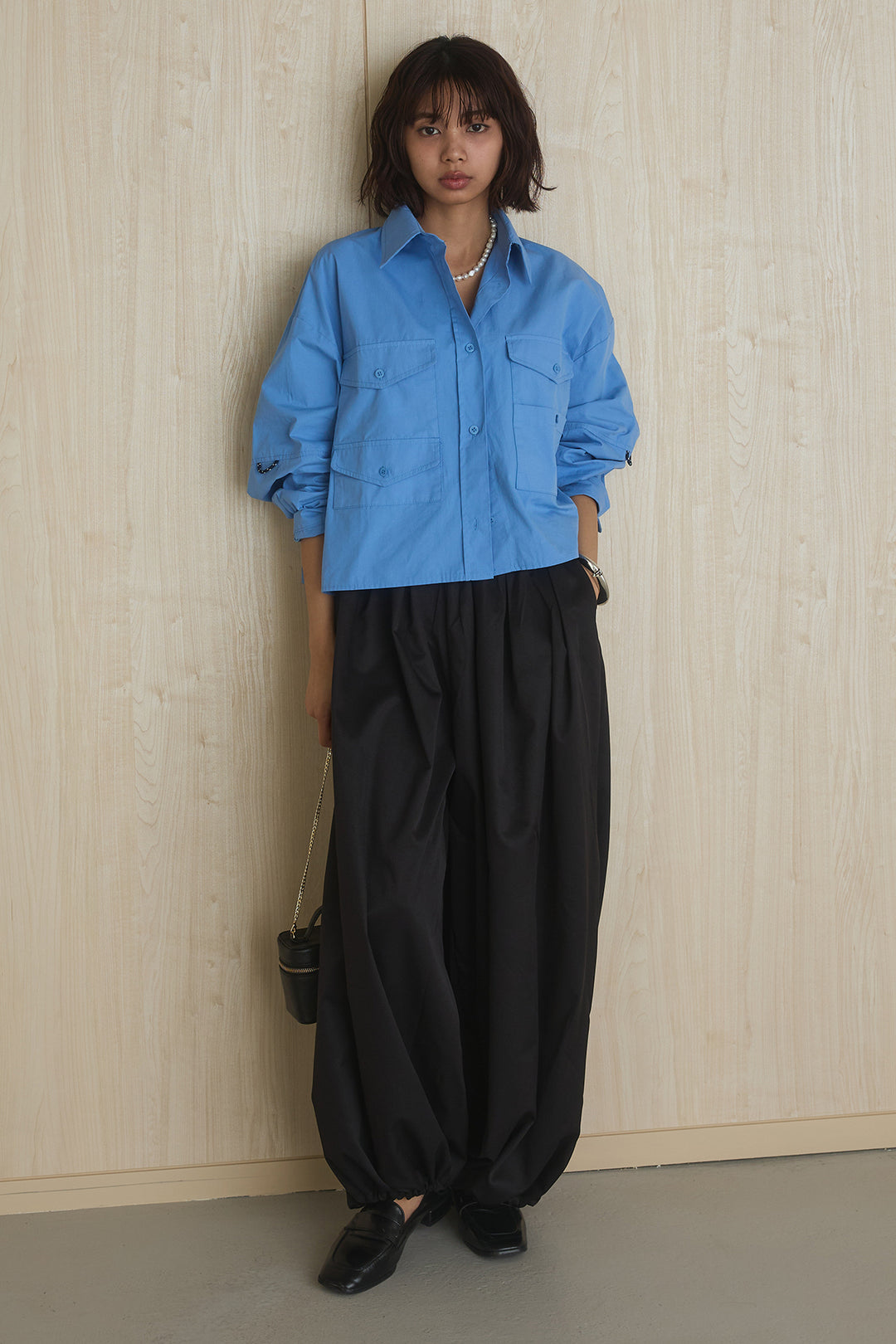 [SET]ビッグポケットシャツ+裾絞りワイドパンツ(2set)