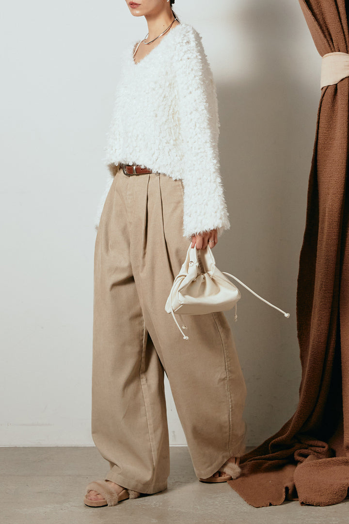 [SET]深Vネックチョウチョヤーンニットトップス+フロントタック入りコーデュロイパンツ(2set)