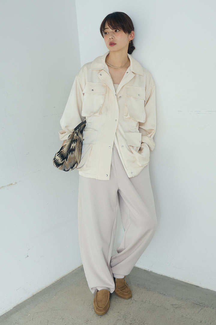 [SET]サテンライトブルゾン+異素材切り替えスウェットパンツ(2set)