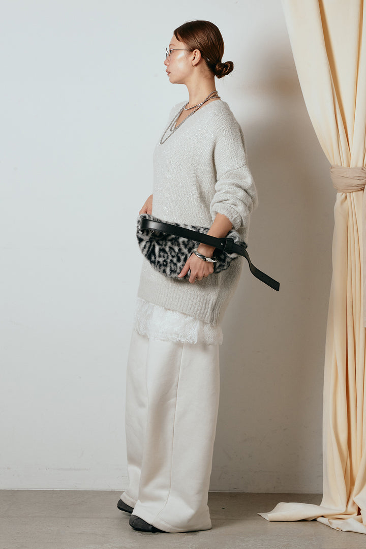 [SET]Vネックルーズラメニットトップス+レース切り替えキャミソール(2set)