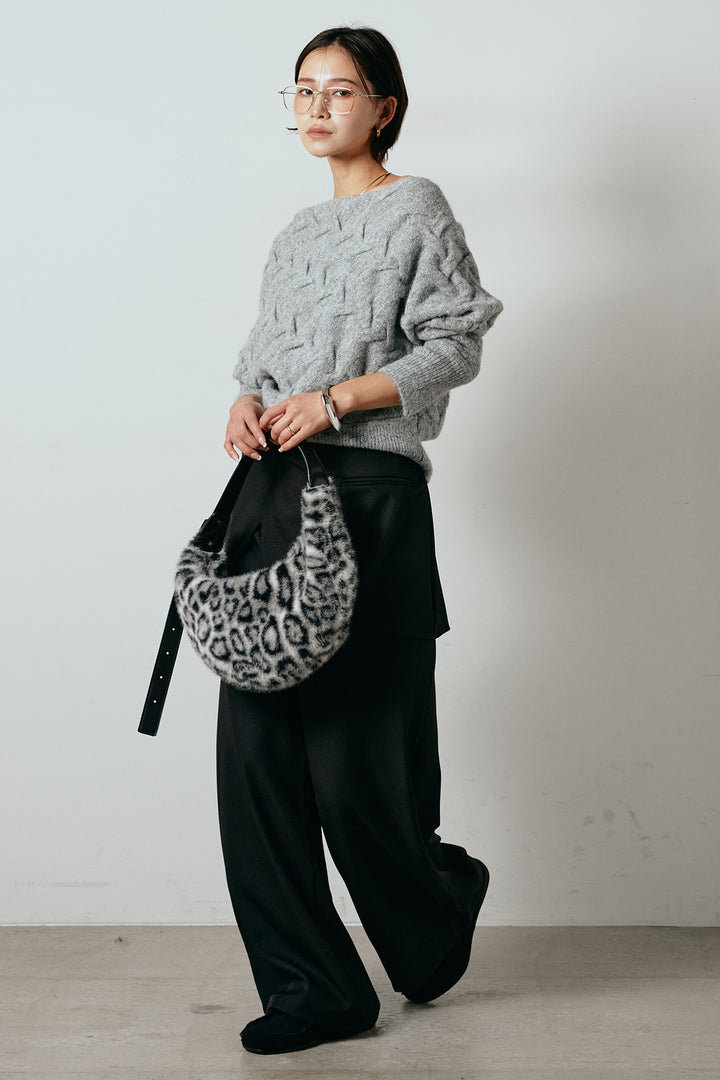 [SET]ボートネックニットトップス+ベルト付きウエストデザインパンツ(2set)