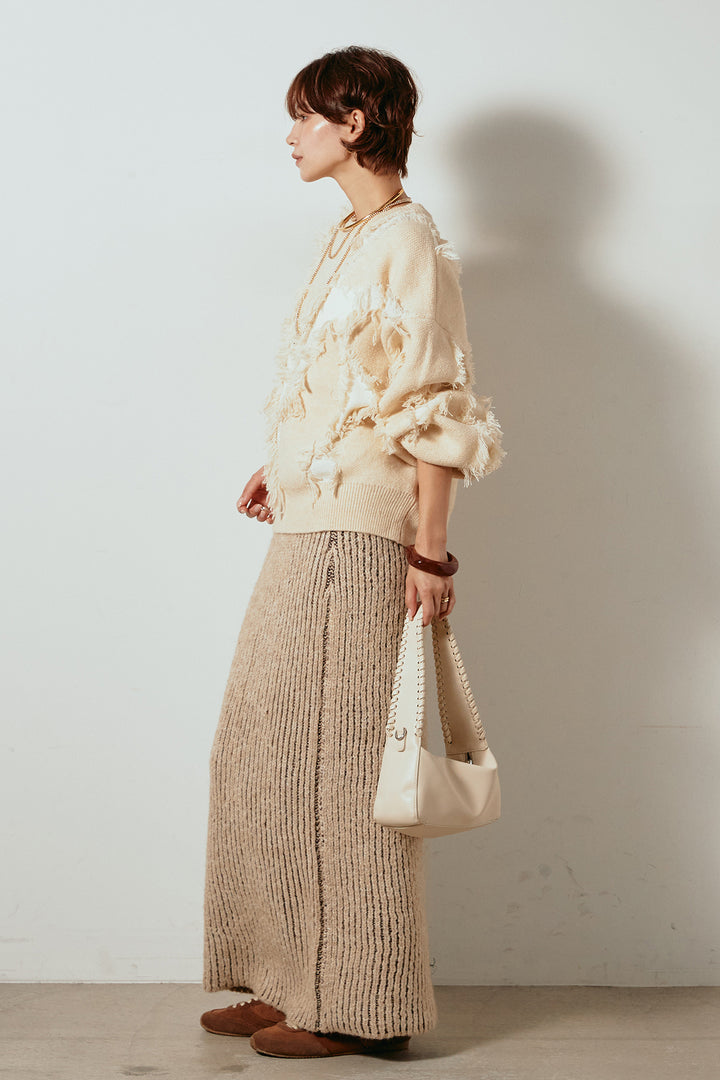 [SET]シャギージャガードニットトップス+アルパカタッチニットタイトスカート(2set)