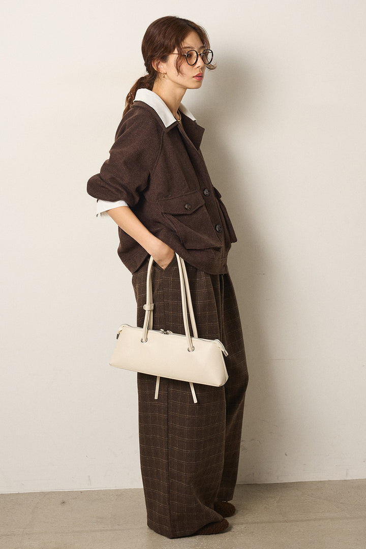 [SET]衿レイヤードフェイクウールジャケット+ウールライクチェックタックパンツ(2set)