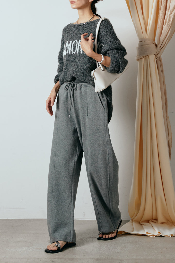 [SET]フロントロゴデザインニットトップス+スウェットワイドカーブパンツ(2set)