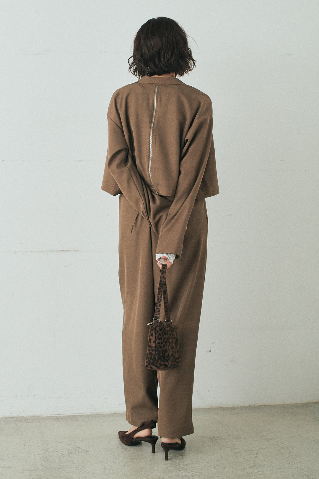 [SET]バックジップデザインショートツイルジャケット+キャミロングオールインワン+ストレッチレースクルーネックインナー(3set)