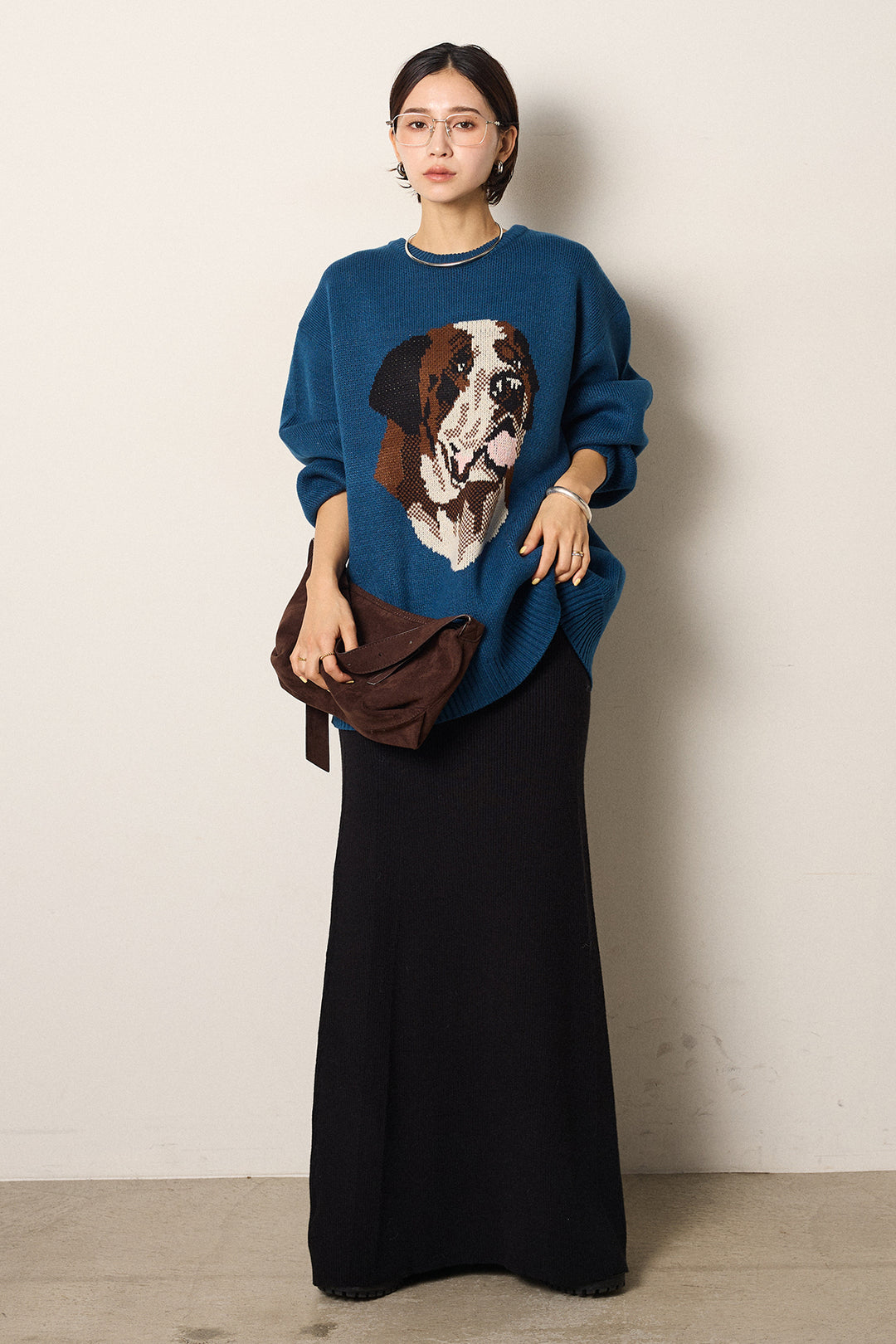 [SET]アニマルジャガード柄ニットトップス+リブナローニットスカート(2set)