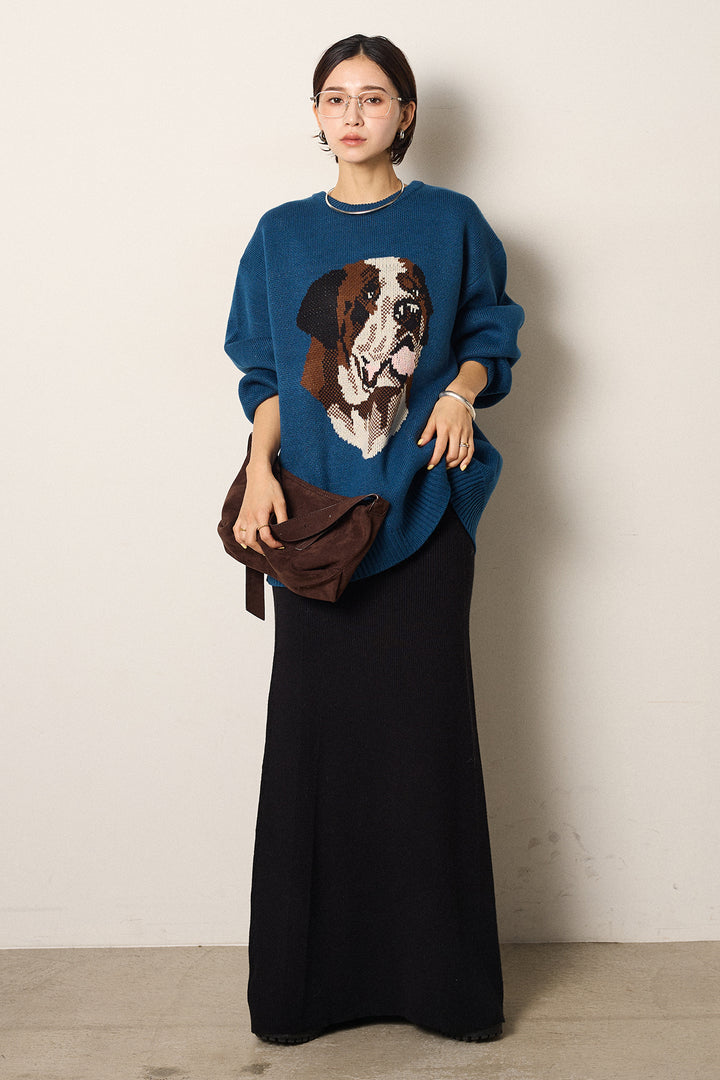 [SET]アニマルジャガード柄ニットトップス+リブナローニットスカート(2set)