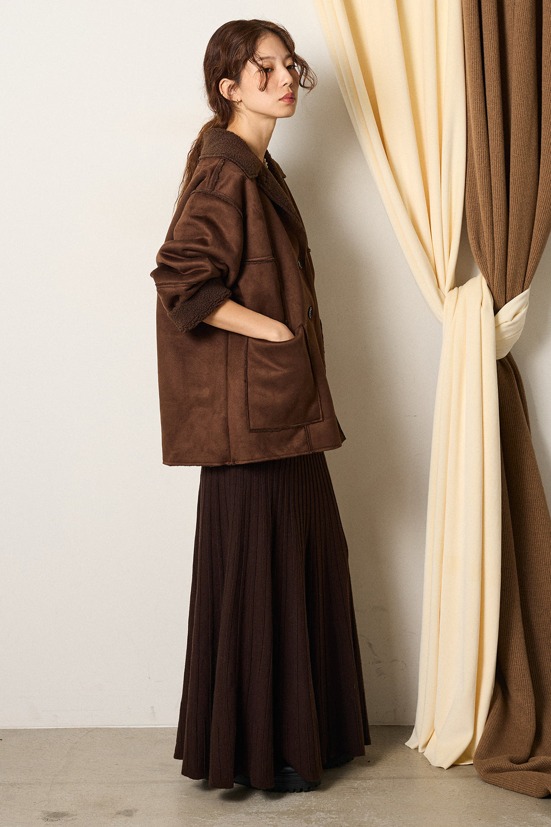 [SET]エコムートンカバーオール+編み地切り替えフレアニットスカート(2set)