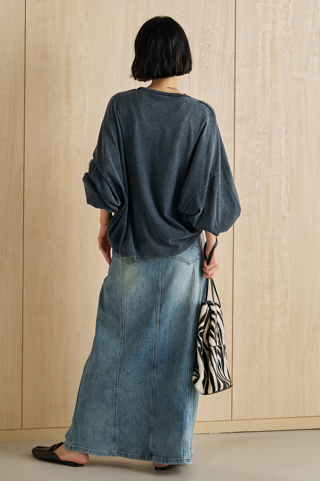 [SET]袖ボリュームHARTFORD刺繍Tシャツ+切替デニムロングスカート(2set)