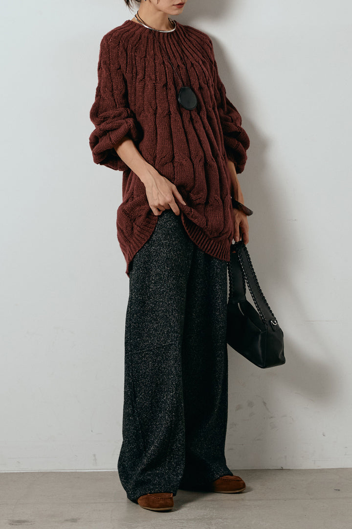 求心柄ニットトップス/レッド